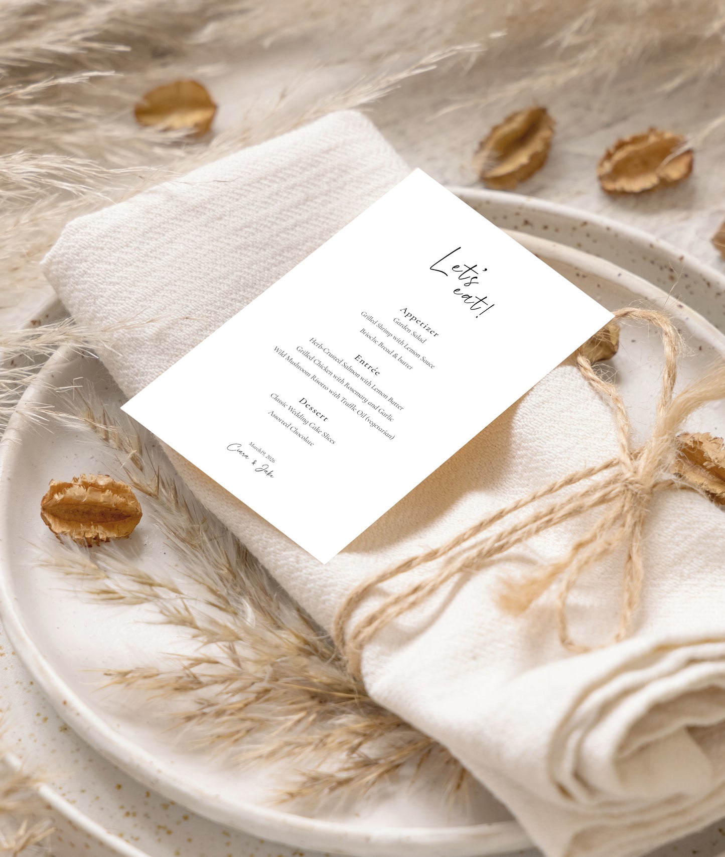 #14. Chic Minimalist Event Menu Digital Template | Stylish "Let's Eat" Typography for Modern Celebrations