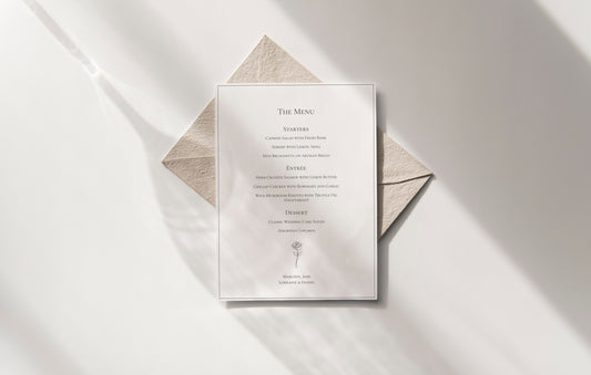 #8. Chic Minimalist Wedding & Event Menu Digital Template with Sleek Rose Graphic