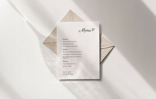 #9. Minimalist Wedding & Event Menu Digital Template | Sleek Heart Line Design