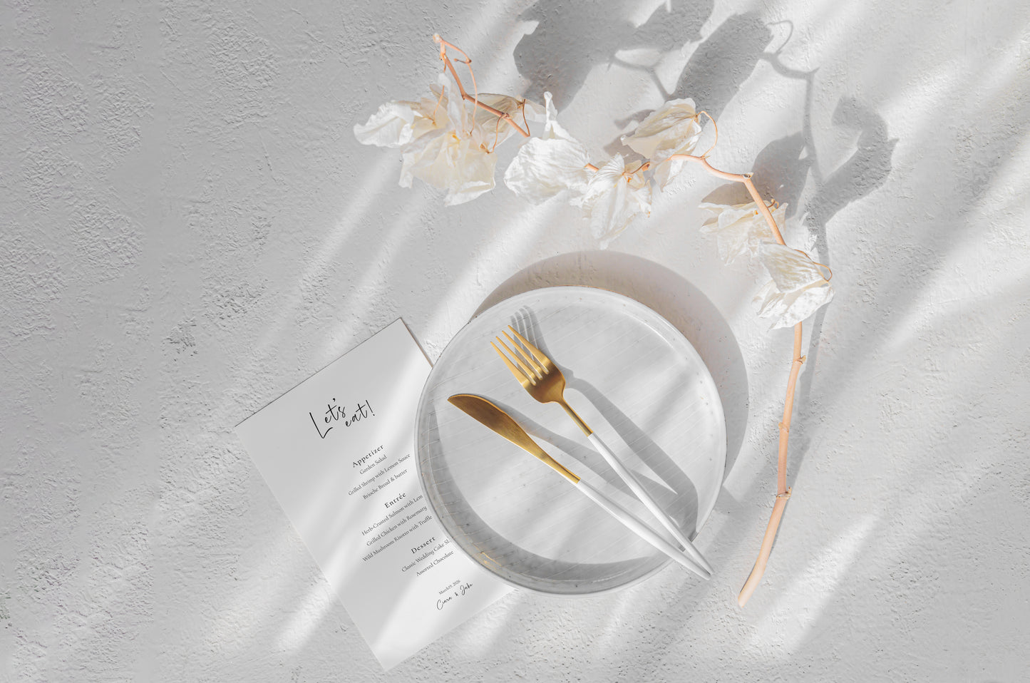 #14. Chic Minimalist  Event Menu Digital Template | Stylish "Let's Eat" Typography for Modern Celebrations
