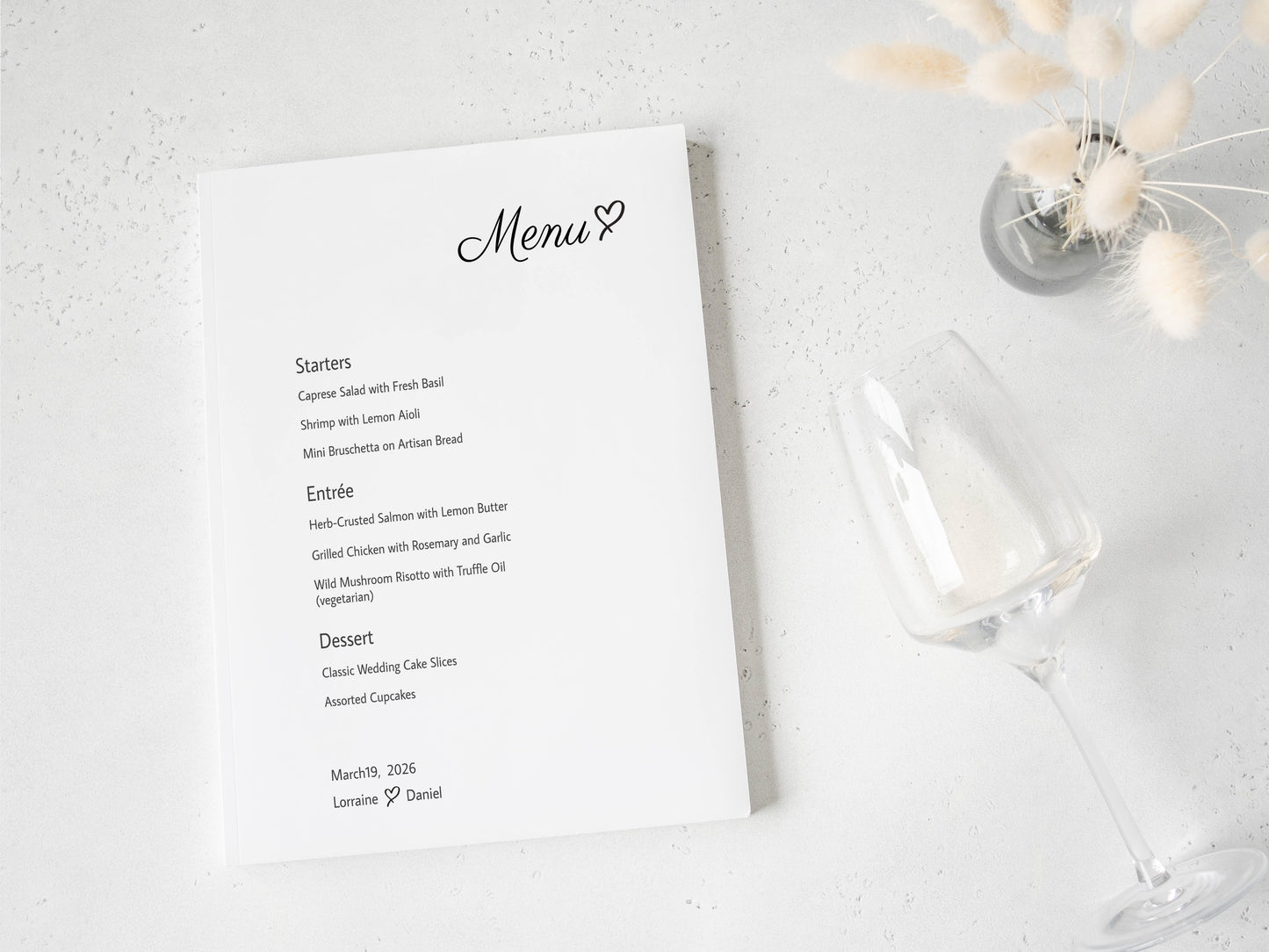 #9. Minimalist Wedding & Event Menu Digital Template | Sleek Heart Line Design