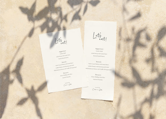 #14. Chic Minimalist  Event Menu Digital Template | Stylish "Let's Eat" Typography for Modern Celebrations