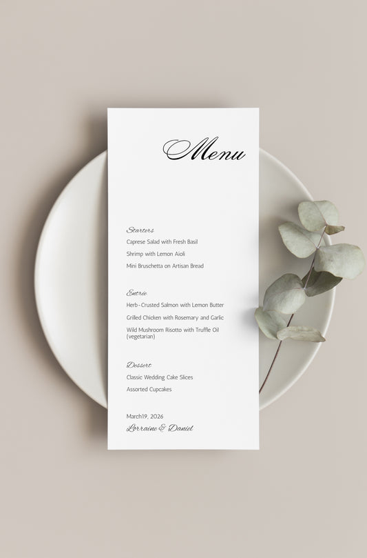 #10. Chic Minimalist Wedding & Event Menu Digital Template | Elegant Modern Typography Design