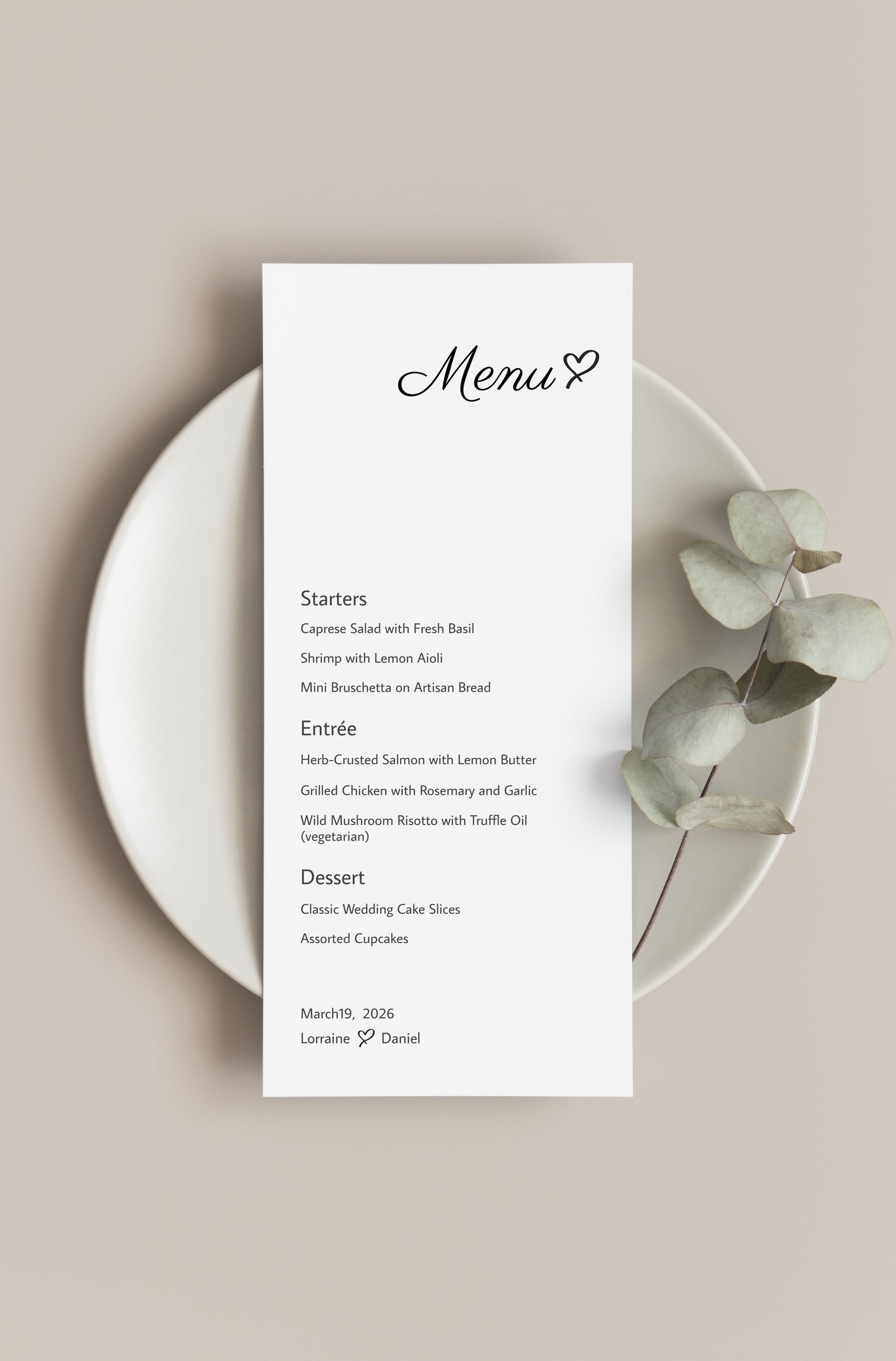 #9. Minimalist Wedding & Event Menu Digital Template | Sleek Heart Line Design