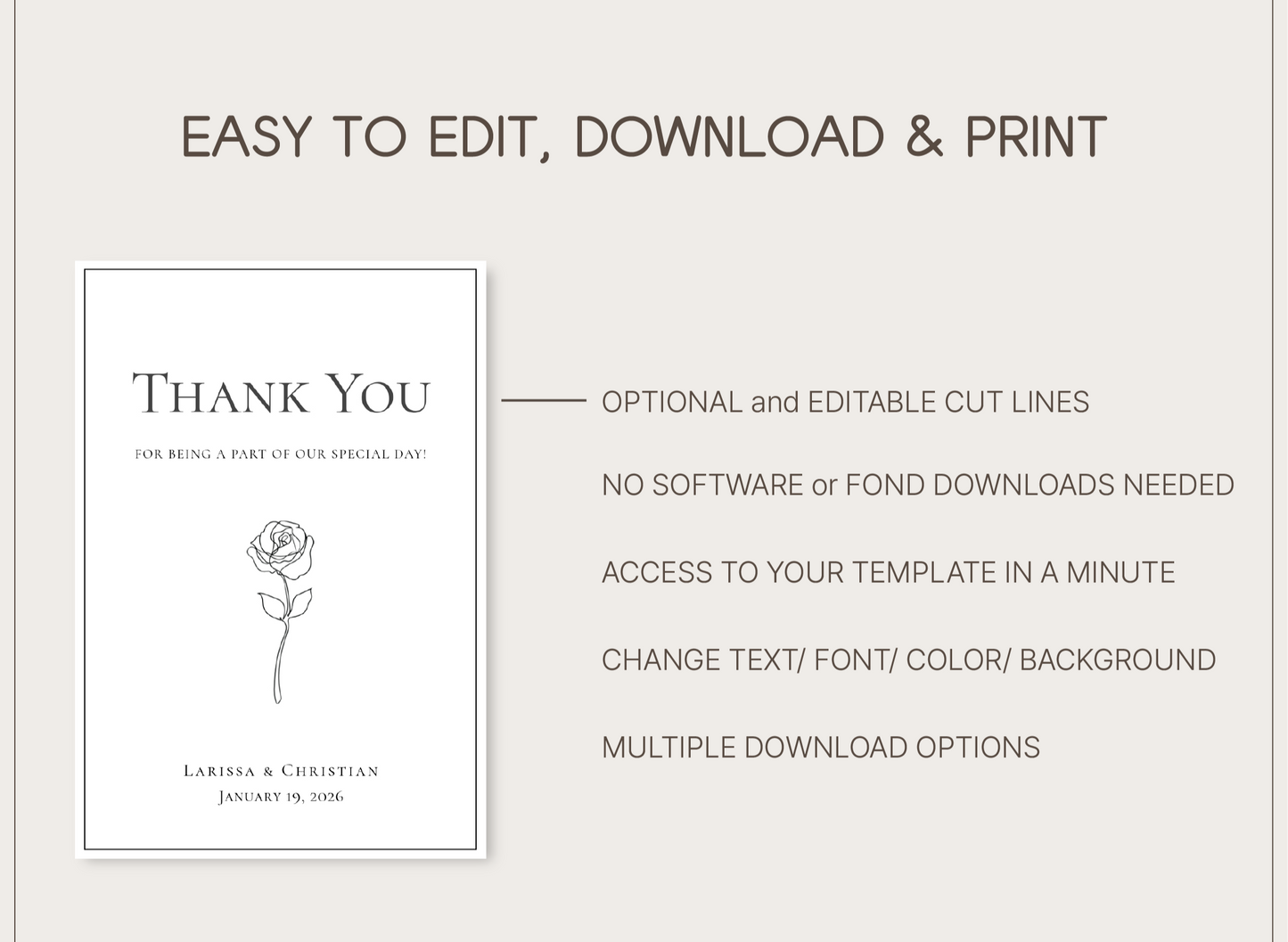 #9. Elegant Rose Line Art Thank You Favor Tag Template