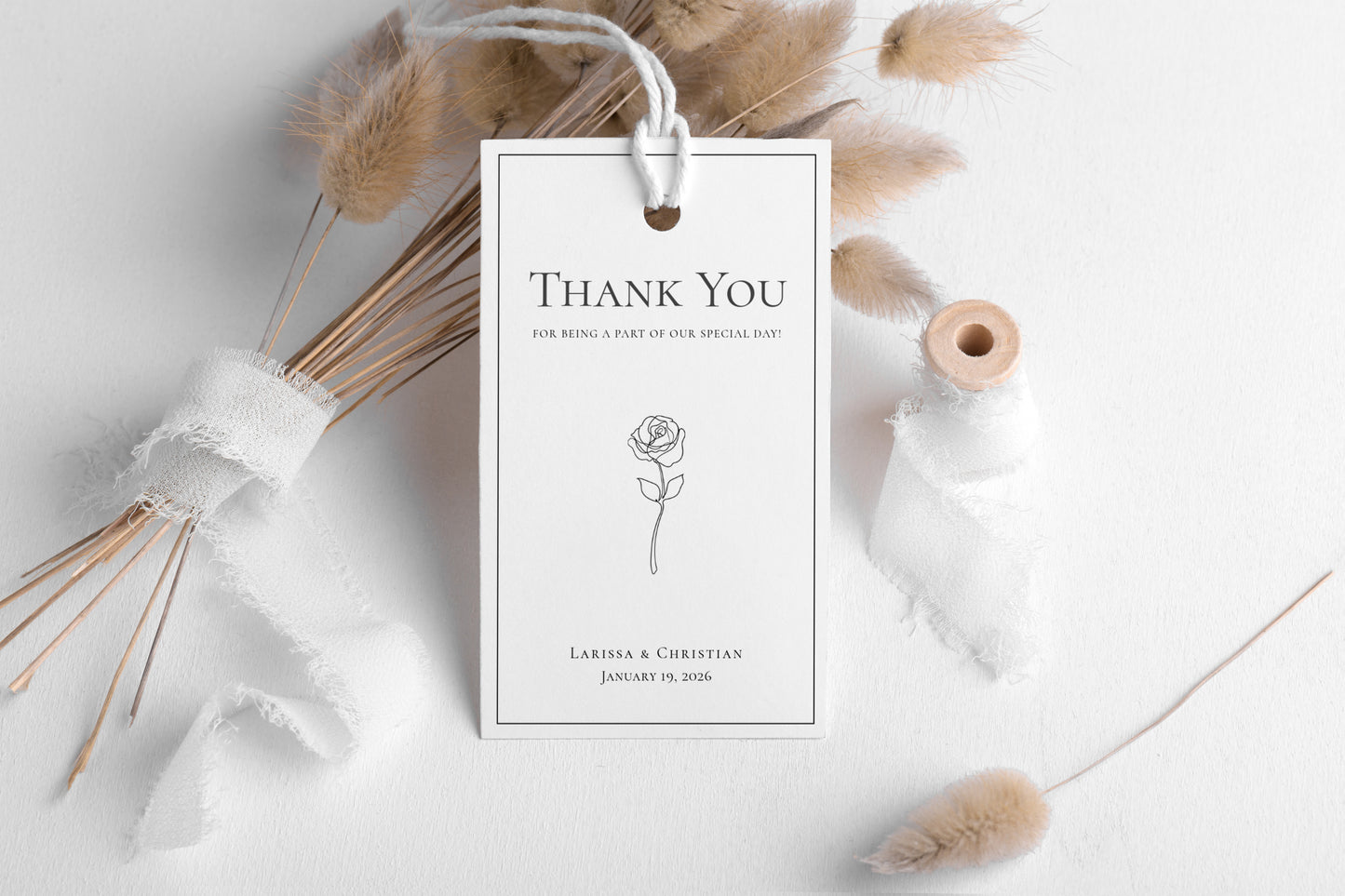 #9. Elegant Rose Line Art Thank You Favor Tag Template