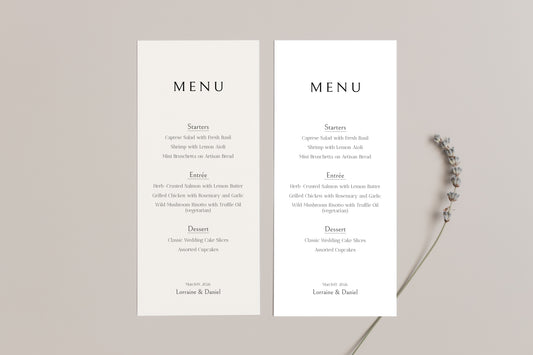 #11 Chic Minimalist Wedding & Event Menu Digital Template | Modern, Sleek Clean Design