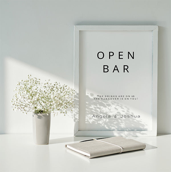 #1. Minimalist Wedding Open Bar Sign Digital Template | Modern & Clean Design