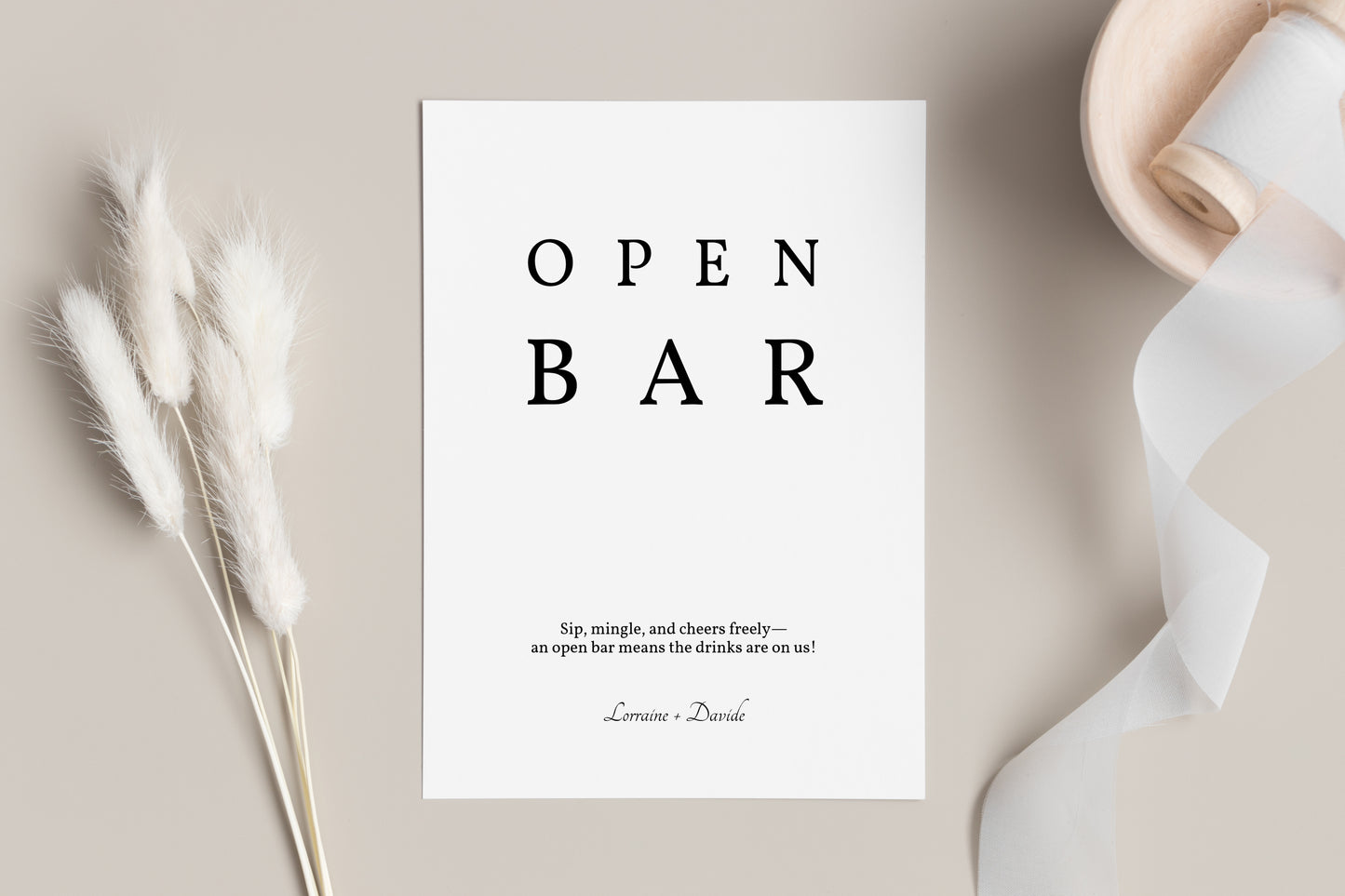 #2. Minimalist Wedding Open Bar Sign Digital Template | Simple Elegant Design